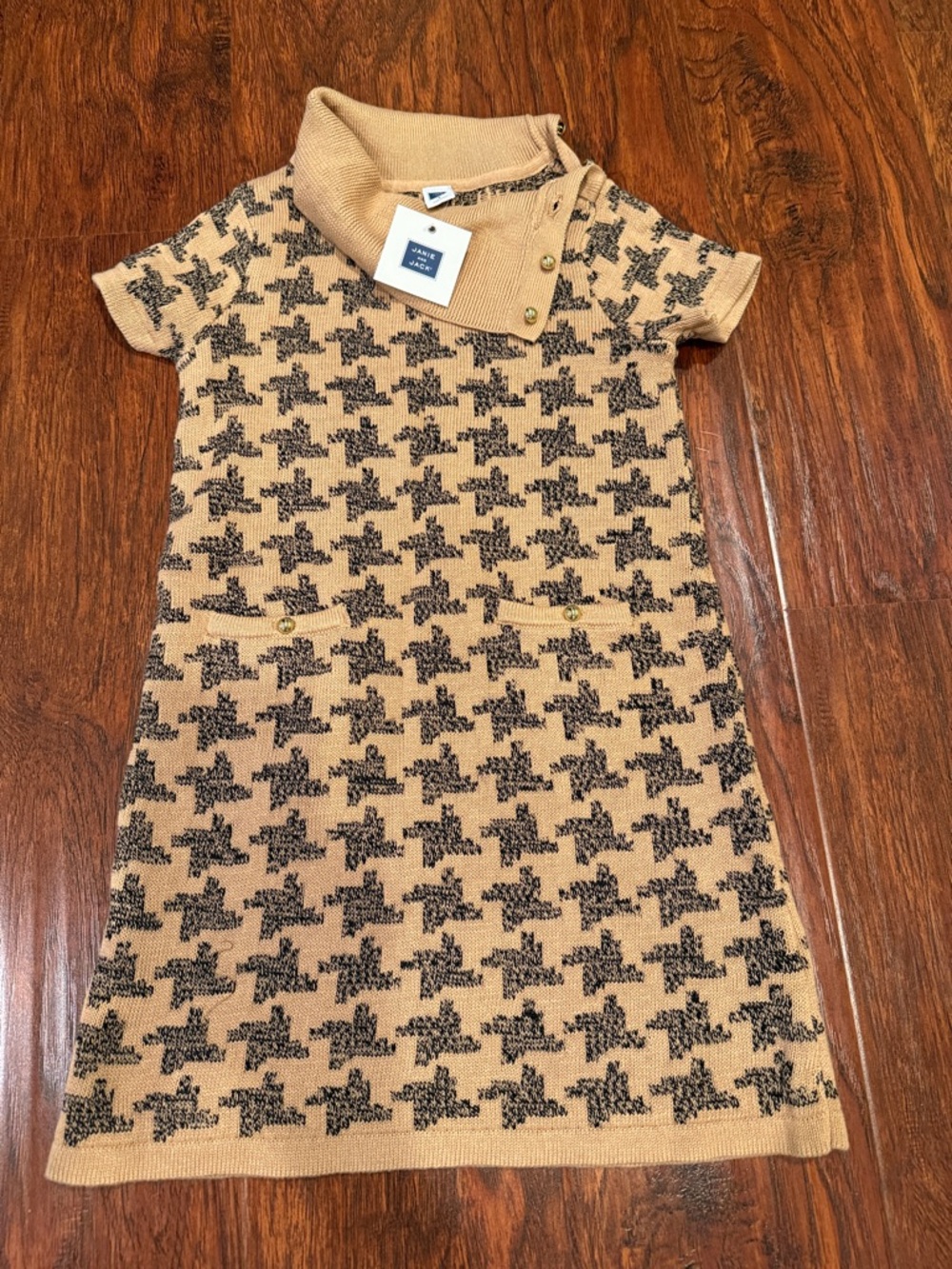 Janie and Jack Camel and Black Houndstooth Knit Dress